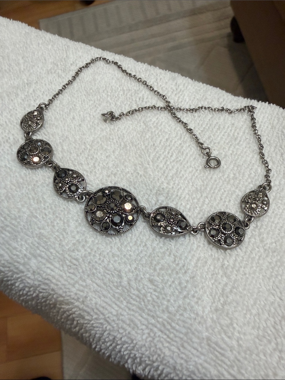 Sterling-Style Black Crystal Filigree Necklace